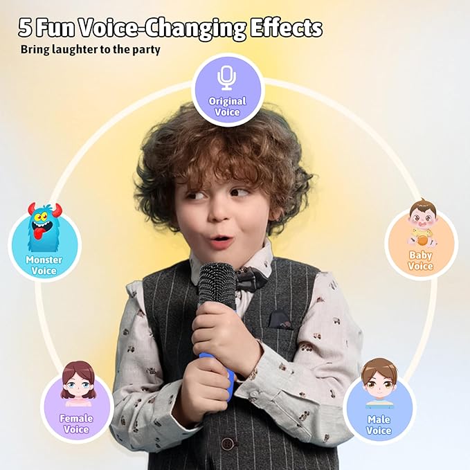 Karaoke Microphone Machine Toys for Kids Adults, Mini Portable Bluetooth Speaker with 2 Wireless Mics, Christmas Birthday Gifts for Boys Girls Ages 3 4 5 6 7 8 9 10 11 12+ Year (Blue)-CubbioJoy