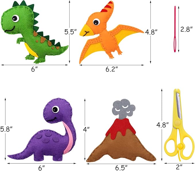 CiyvoLyeen Dinosaur Sewing Kit Dinosaur Felt Animal DIY Crafts for Girls and Boys Educational Sewing for Kids Art Craft Kits for Beginners-CubbioJoy