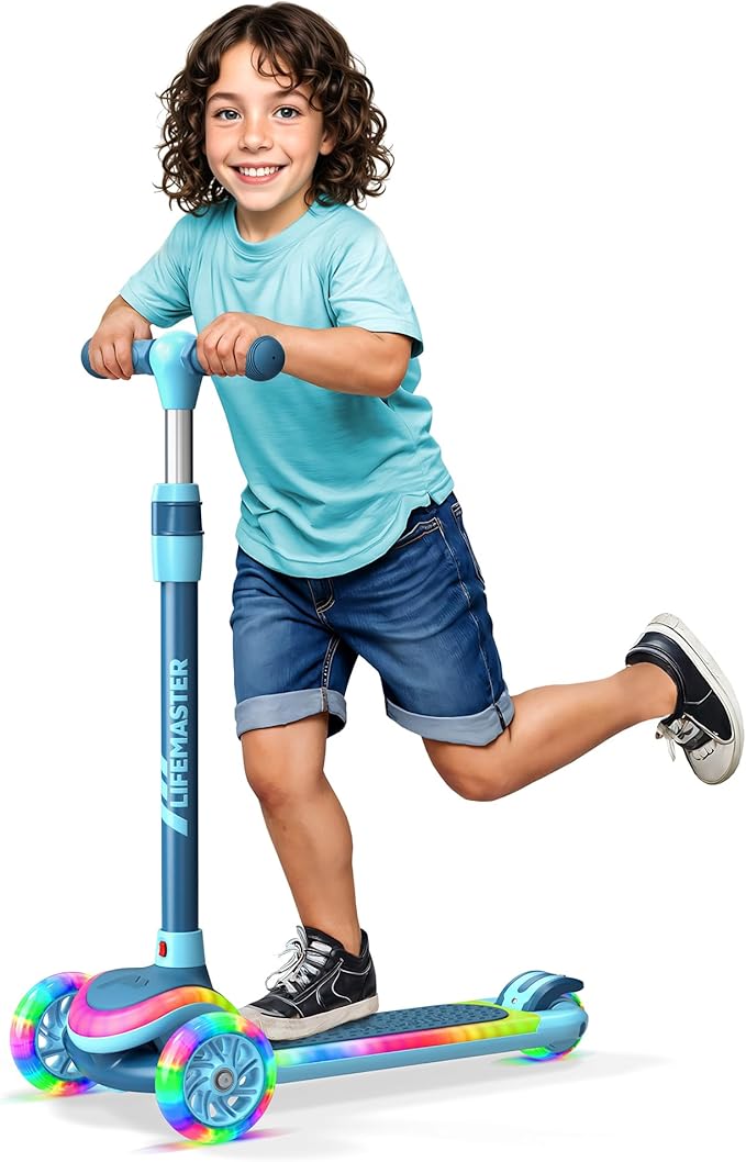 3-Wheel Kids Scooter with Multi-Color Lights on Deck & Wheels – 5-Height Adjustable Handlebar, Wide Anti-Slip Deck, Child Safety Certified, Boys & Girls Ages 3+ Supports Up to 150 lbs-CubbioJoy