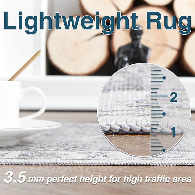 jinchan Hallway Runner Rug 3x7 Machine Washable Runner Rug Grey Vintage Floral Design Non-Slip Low Pile Ultra-Thin for Kitchen Laundry Room Bedroom Farmhouse (3‘x7',Grey)-CubbioJoy