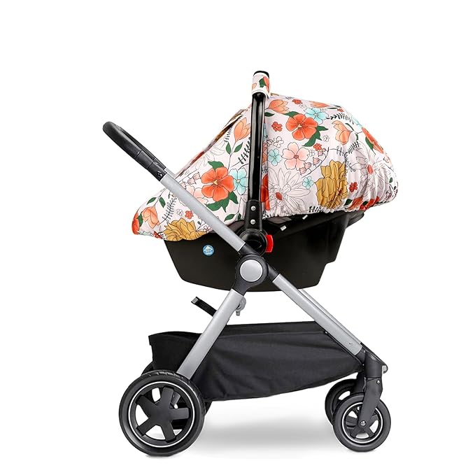 Baby Carseat Cover Girls, Pea Pod Infant Car Seat Covers Canopy for Newborn with 2 Layers Windows of Breathable Mesh/Fabric, Lightweight Polyester/Minky Dot Backing, Snug Fit Most Baby Car Seat-CubbioJoy