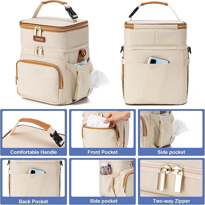 Insulated Breastmilk Cooler Bag with Ice Pack - Holds 6x9oz Bottles, Leakproof Double Layer, Baby Bottle Cooler Bag with Adjustable Strap for Nursing Moms, Daycare & Travel-CubbioJoy