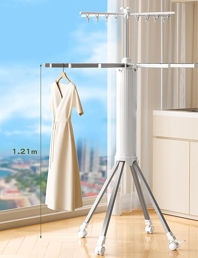 4-Legged Foldable and Portable Clothes Drying Rack,Collapsible Octopus Drying Rack with Wheels and Aluminum Rods,360°Rotatable Design for Indoor Outdoor Use-White-CubbioJoy