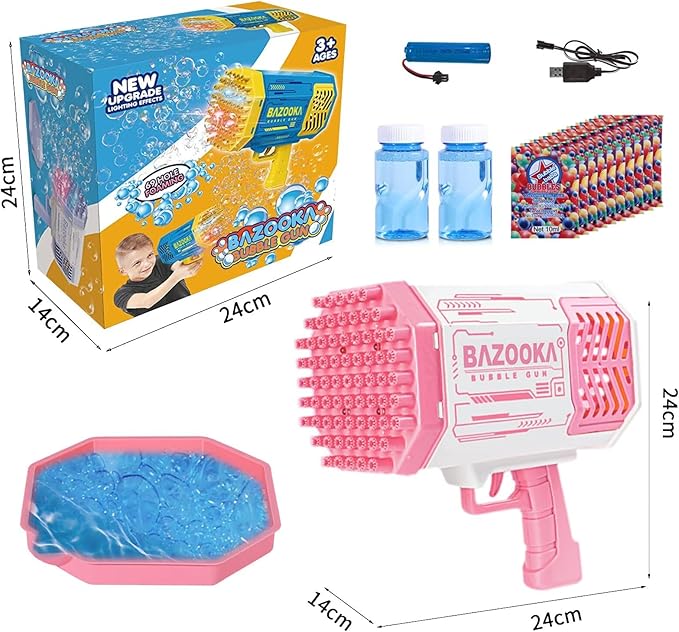 Bubble Gun, Bazooka Bubble Machine Gun, Bubble Blaster Gun with Bubble Solution, 69 Holes Bubble Bazooka Gun Outdoor Summer Toy Party Favors for Kids Pink Bubble Maker Blowers-CubbioJoy