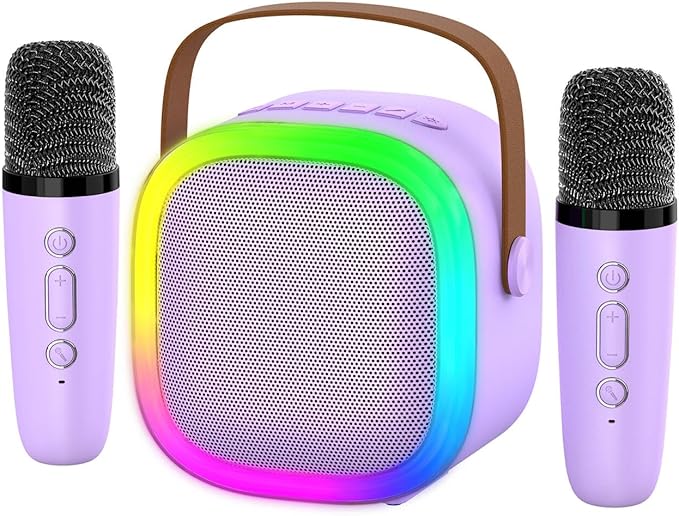 Karaoke Machine for Kids Adults, Portable Bluetooth Speaker with 2 Wireless Microphones and LED Lights, Kids Toys Birthday Gifts for Girls and Boys Ages 4, 5, 6, 7, 8,9,10,11,12+ Years, Home Party-CubbioJoy
