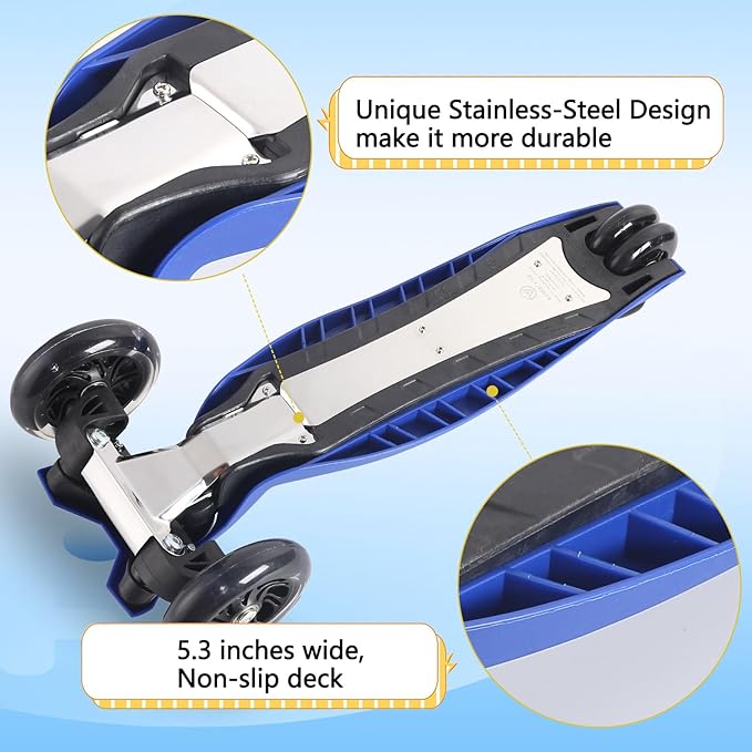 3 Wheel Scooter for Kids Ages 6-12,Kids Scooter with Light Up Wheels, Sturdy Deck Design, and 4 Height Adjustable Suitable for Kid Ages 3-12-CubbioJoy