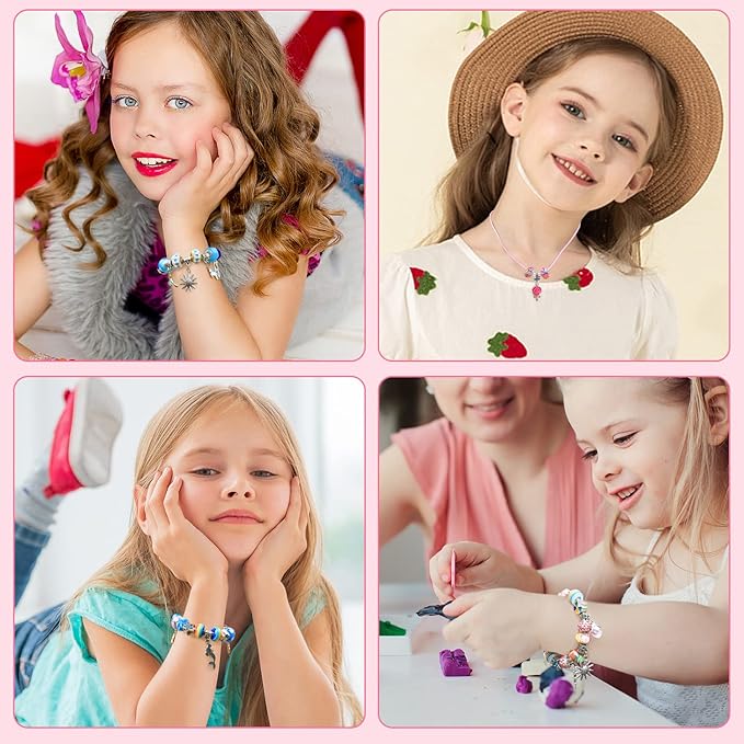 AIPRIDY Charm Bracelet Making Kit,Unicorn Mermaid Crafts Gifts Set Can Inspires Imagination and Creativity,Jewelry Making Kit Perfect Gifts for Girls 5-12 Years Old (72 Pieces Rose)-CubbioJoy