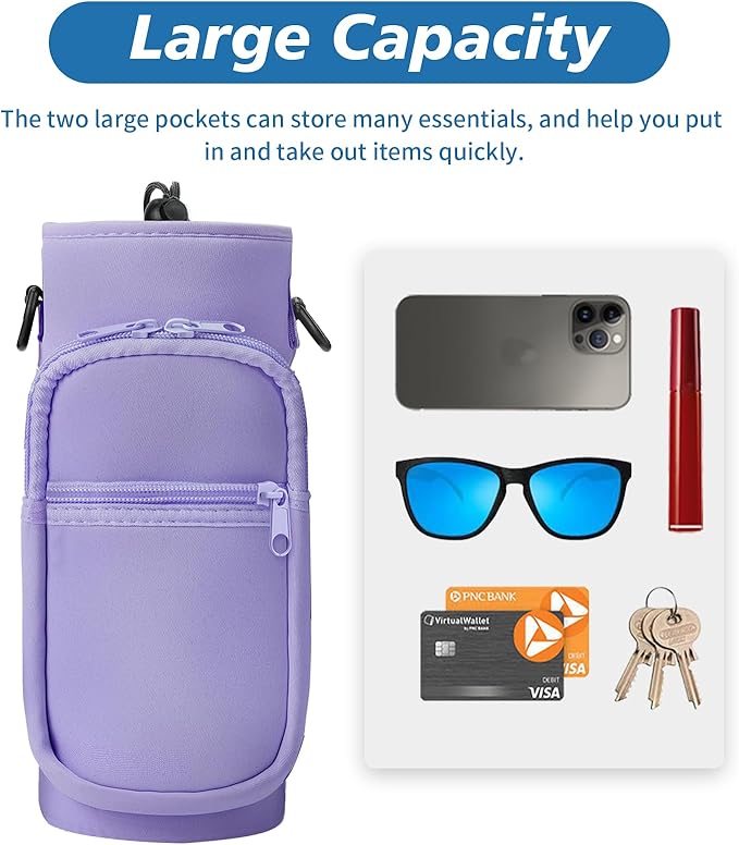 32 40 oz Water Bottle Carrier with Strap, Neoprene Water Bottle Sleeve Bag with 2 Pockets Insulated Flask Sling Holder for Walking Hiking Gym-CubbioJoy
