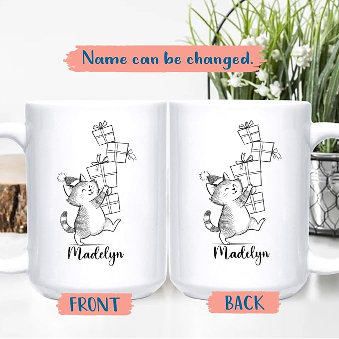 Customized Name Cat Lover Ceramic Mug Gift For Cat Mom/Dad/Family/Friends, Personalized Cats Coffee Mug 11 15Oz, Cute Cats White Accent Cup Gift For Birthday Christmas Thanksgiving, Animal Teacup-CubbioJoy