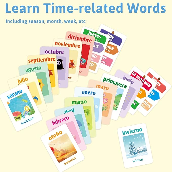 Ceiba Tree Spanish Flash Cards 100 English to Spanish Bilingual Flashcards Español Vocabulary Alphabet Number Colors Educational Learning Toys for Kids Adult Beginners Toddlers Grade School Classroom-CubbioJoy