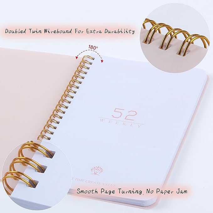 Weekly Planner Undated Planner Book with To-Do List,Weely Goals,Habit Tracker, 5.7"X 8" Inch for 52 Weeks Planning Pink for Women-CubbioJoy