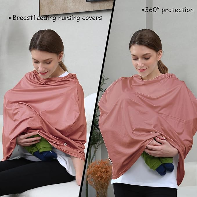Car Seat Cover Baby for Nursing, Baby Breastfeeding Cover Carseat Canopy Covers, Solid Color Multi-use Nursing Cover for Babies (Bronze red)-CubbioJoy