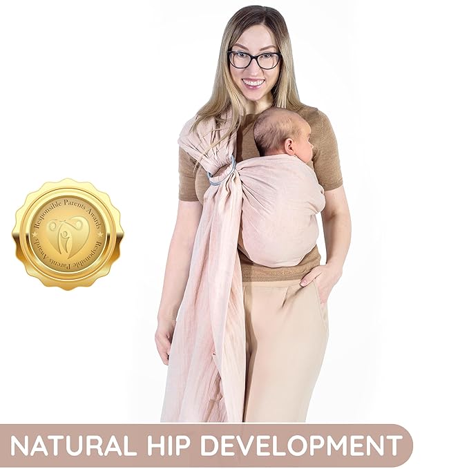 Baby Ring Sling – Breathable 100% Cotton Wrap for Infant Support, Baby Sling Carrier – Adjustable Muslin Fabric, Sunset Rose Baby Sling Wrap - Soft Chest Hold for Travel-CubbioJoy