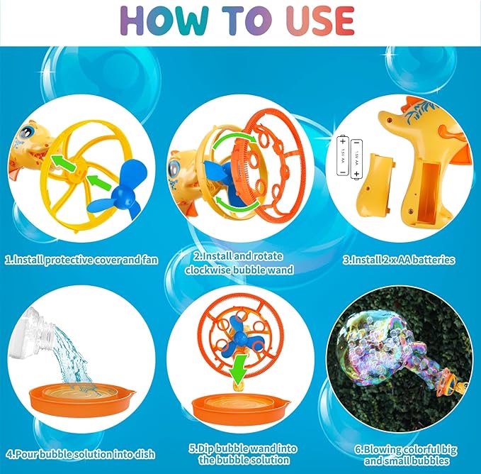 Bubble Gun Bubble Machine Dinosaur Bubble Blower Toy for Kids and Toddlers Bubble in Bubble Gun Party Favors Birthday Christmas Easter Gift for 3 4 5 6 7 8 9 Years Old Boys and Girls (Yellow)-CubbioJoy