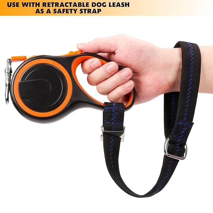 Baby Stroller Wheelchair Safety Wrist Strap or Large Dog Leash, Second Layer Security for Retractable Dog Leash, Black with Blue Stitching-CubbioJoy