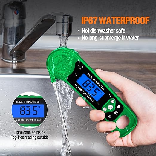 Digital Meat Thermometer for Grilling, Candy Thermometer Instant Read Food Thermometer Waterproof with Backlight for Cooking, Deep Fry, BBQ, Grill, Smoker and Roast (Green)-CubbioJoy