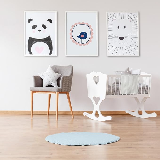 Byrd & Blume Round Baby Play Mat, Organic Cotton Soft Padded Nursery Floor Mat, Safe Hypoallergenic Baby Mat, Reversible, Foldable, Portable Infant Tummy Time Mat Fits Tents & Playpens (40"x40") Blue-CubbioJoy