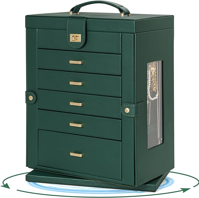 AKOZLIN 360° Rotating Jewelry Box 6-Tier Organizer Functional Jewelry Storage Case for Women Girls Ring Necklace Earring Bracelet Holder with Mirror-CubbioJoy