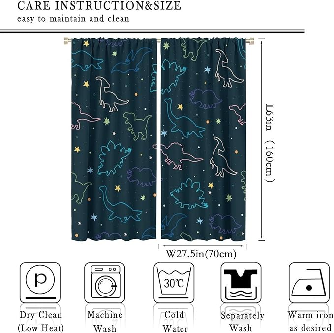 Cartoon Colorful Dinosaur Curtains for Kids Boys Girls Home Decor, Astronaut Funny Outer Space Star Blackout Rod Pocket Window Drapes for Bedroom Living Room W27.5xL63in 2 Panels-CubbioJoy