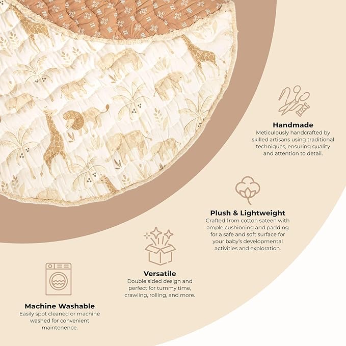 Crane Baby Safari Baby Tummy Time Activity Mat 40"X40", Reversible Floor Play Mat for Boys and Girls, Jungle Nursery Decor-CubbioJoy