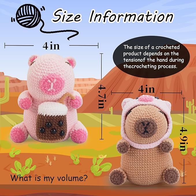Crochet Kit for Beginners,Beginner Crocheting Animals Kits w Step-by-Step Video Tutorials, Knitting Starter Pack for Adults and Kids,2 Pack Capybara-CubbioJoy
