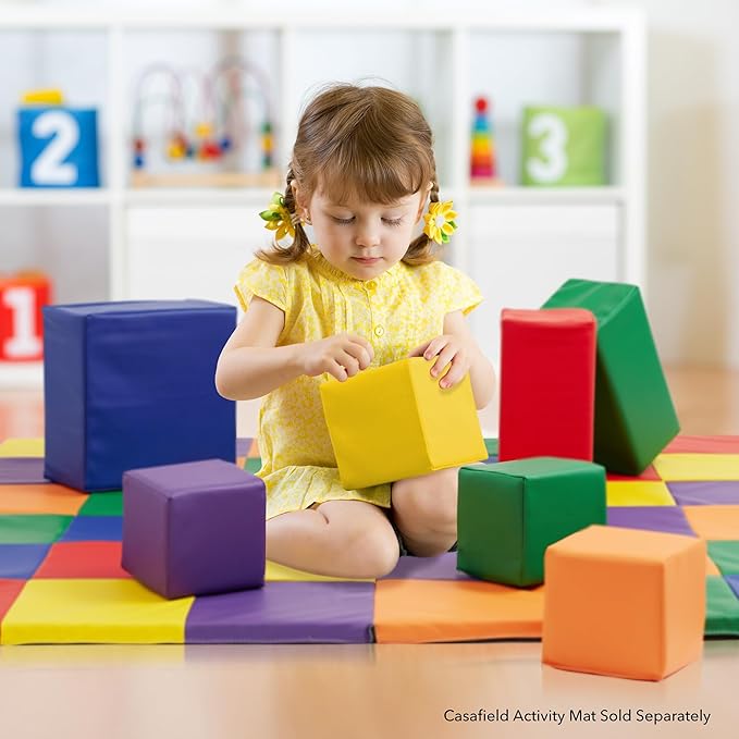 Casafield Large Toddler Foam Building Blocks (7-Piece Set), Soft Play Kids Stacking Cubes, Assorted Colors and Sizes for Daycare, Nursery, Preschool-CubbioJoy
