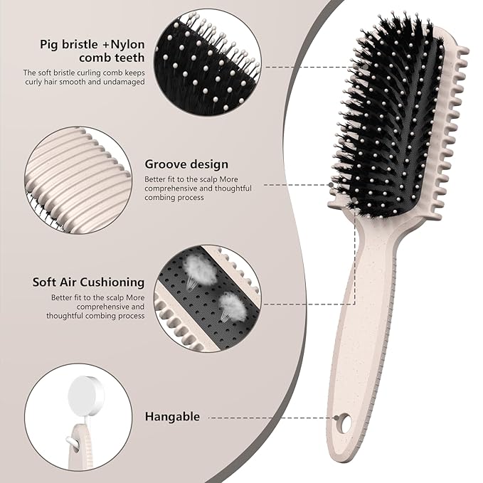 Curl Defining Brush, Curly Hair Brush, Slick Back Hair Brush, For Combing and Shaping Curls in All Hairstyles to Reduce Pulling (Beige)-CubbioJoy