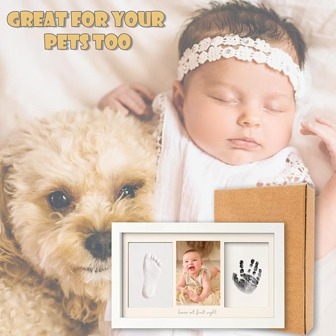 Baby Hand and Footprint Kit Keepsake Nursery Decor Picture Frame for New Mom Baby Boys Girls Shower Gifts Personalized Inkless & Clay Handprint Newborn Essentials Must Haves (Black)-CubbioJoy