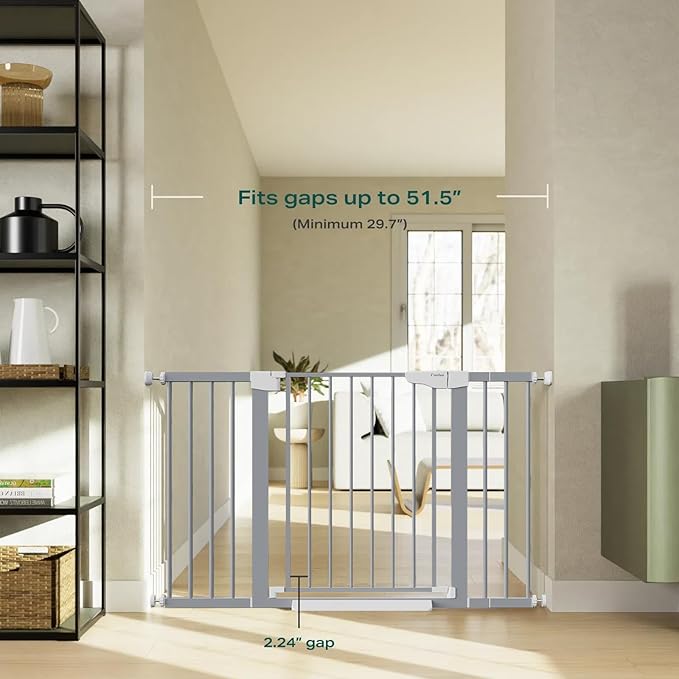 Cumbor 29.7"-51.5" Extra Wide Baby Gate for Stairs, Mom's Choice Awards Winner-Dog Gates for Doorways, Pressure Mounted Walk Through Pet Gate Indoor, Safety Auto-Close Child Gate for Kids, Gray-CubbioJoy