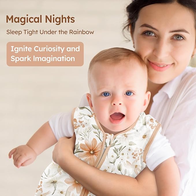 Baby Sleep Sack 6-12 Months 3 Pack 100% Cotton Lightweight 0.5 TOG Wearable Blanket Baby Sleep Bag with 2-Way Zipper for Newborn Infant Orange Flowers & Plaid-CubbioJoy