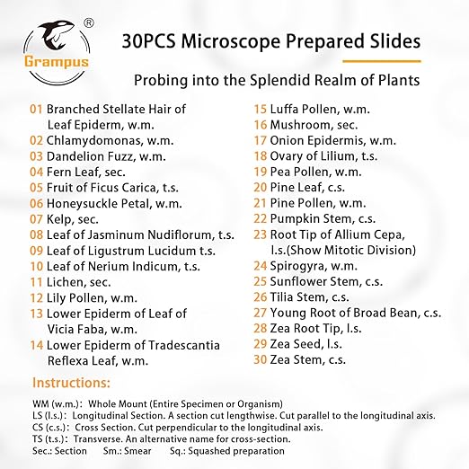 30 Prepared Microscope Slides with Specimens for Kids Students - Plants, for Biological Science Lab, Children's Science Education, Homeschooling Use-CubbioJoy