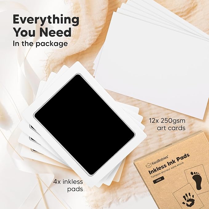 4-Pack Inkless Baby Hand and Footprint Kit - Mess Free Ink Pad for Newborn Keepsake, Dog Nose & Paw Print Kit, Clean Touch Ink Pad for Baby Hand & Footprints, Ideal New Mom Gifts (Jet Black, L)-CubbioJoy