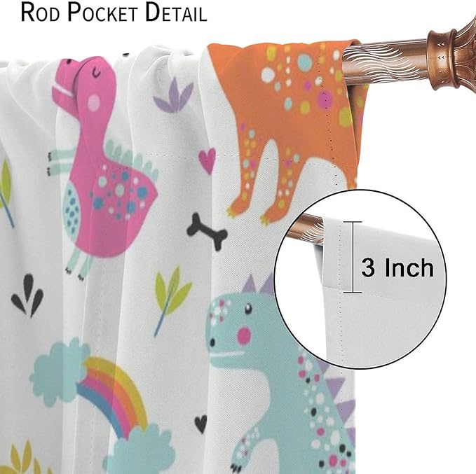 Cartoon Dinosaur Curtains for Kids Boys Girls Home Decor Childish Cute Dino Animals Print Pattern Rod Pocket Blackout Window Drapes for Nursery Baby Bedroom Playroom W27.5xL63in 2 Panels-CubbioJoy