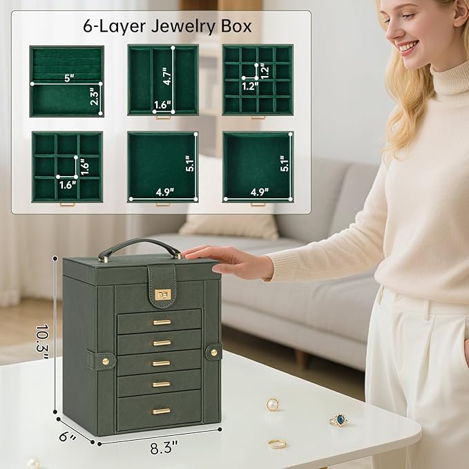 AKOZLIN Jewelry Box Organizer Functional Leather Jewelry Storage Case for Women Girls Ring Necklace Earring Bracelet Holder Organizer with Mirror-CubbioJoy