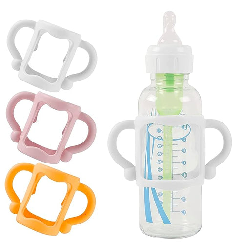 (3-Pack) Bottle Handles for Dr Brown Baby Bottles with Easy Grip Handles to Hold Their Own Bottle - BPA-Free Soft Silicone (White Pink Orange)-CubbioJoy