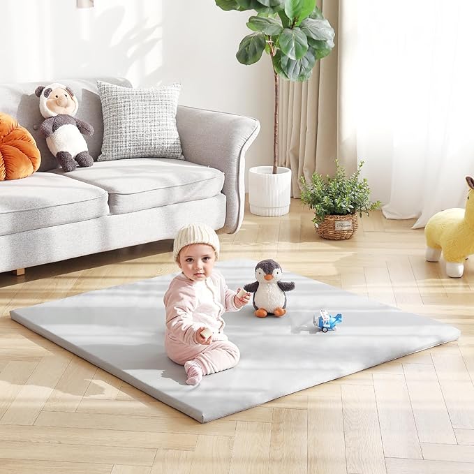 Baby Play Mat 48"x48" – Thick, Non-Slip Foam Mat for Babies and Toddlers. Foldable, Scrubbable, Odorless, and Soft, Ideal for Playpens, Crawling, and Indoor Playtime-Grey-CubbioJoy