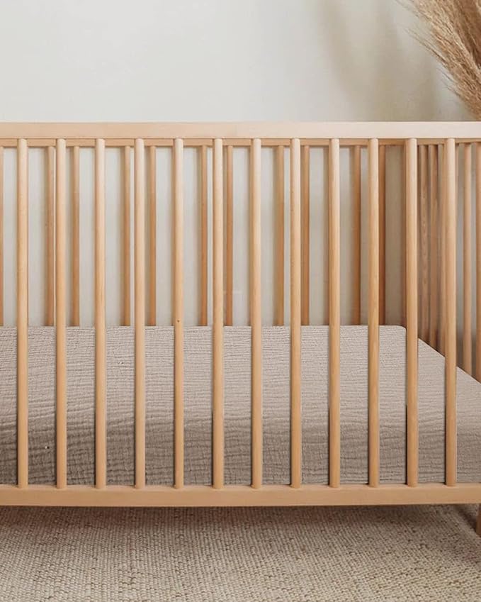 Bassinet Sheet for Baby Boy and Girl, Fitted Sheets for Rectangle, Oval, Hourglass Bassinet Mattress, Muslin Moses Basket Sheets with Neutral Style (Beige)-CubbioJoy