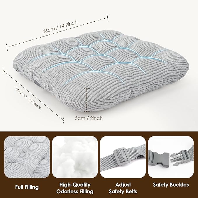 Booster Seat for Kitchen Chair with Comfy Backrest Pillow and Adjustable Safety Buckles,Non-Slip Kid Toddler Booster Seat for Dining Table, PU Travel Baby Booster Cushion Chair-CubbioJoy