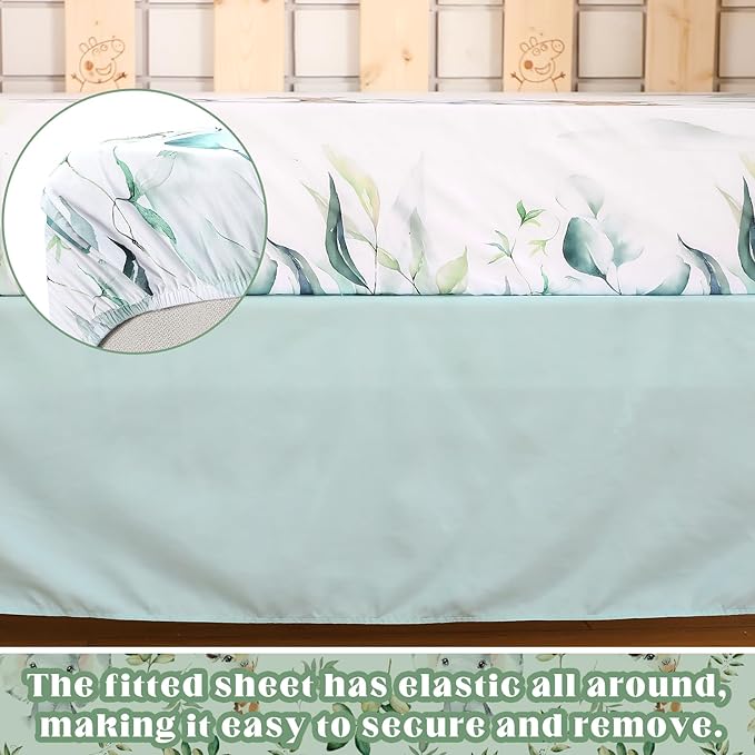 3 Pcs Baby Crib Bedding Set Safari Animals Dinosaurs Bear Woodland Animals Jungle Crib Set Includes Quilt, Fitted Sheet, Skirt for Baby Boy Girl(Light Blue,Safari)-CubbioJoy