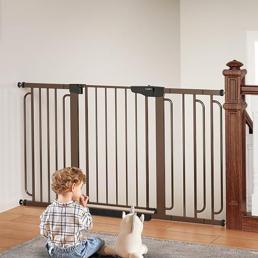 Cumbor 29.7-57" Extra Wide Baby Gate for Stairs, Mom's Choice Awards Winner-Dog Gate for Doorways, Pressure Mounted Walk Through Safety Child Gate for Kids Toddler, Tall Pet Puppy Fence Gate, Brown-CubbioJoy