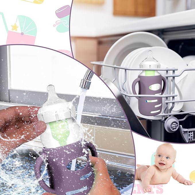 BUSOHA 3 Pack Silicone Sleeves for Dr. Brown's Glass Baby Bottles - Drop Protection Baby Bottle Sleeves Compatible with Dr. Brown's Newborn Glass Bottles with Silicone Handles,9oz-CubbioJoy