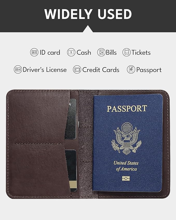 ALLIVE Passport Holder for Travel Women Men,Genuine Leather Passport Cover Wallet,Travel Must Haves Airport Essentials Travel Gifts Brown-CubbioJoy