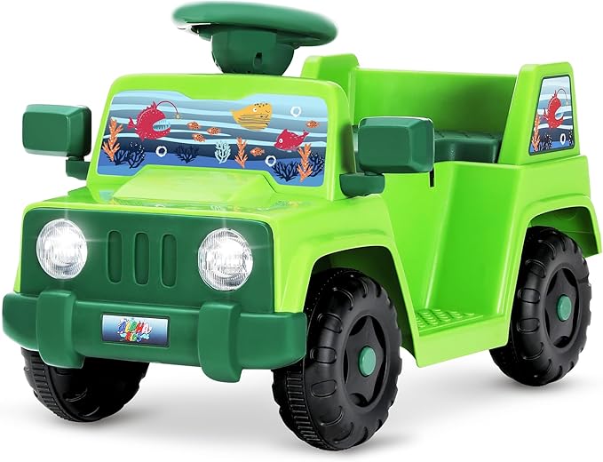 6V Toddler Ride On Car Interactive Electric Car with Horn LED Front Light Rear Storage Ocean Theme Perfect for Boys & Girls 18+ Months Safe & Fun for Little Explorers(Green Ocean)-CubbioJoy