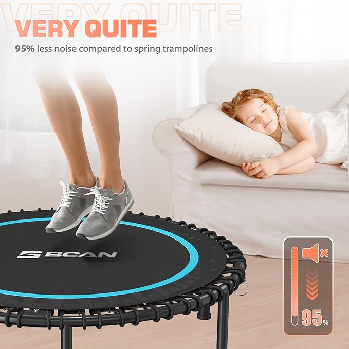BCAN 40"/48" Mini Rebounder Trampoline for Adults with Bar, 450/550LBS Fitness Trampoline with Bungees, Adjustable Handle, Stable & Quiet, Indoor Outdoor, Whole-Body Workout & Relaxation at Home-CubbioJoy
