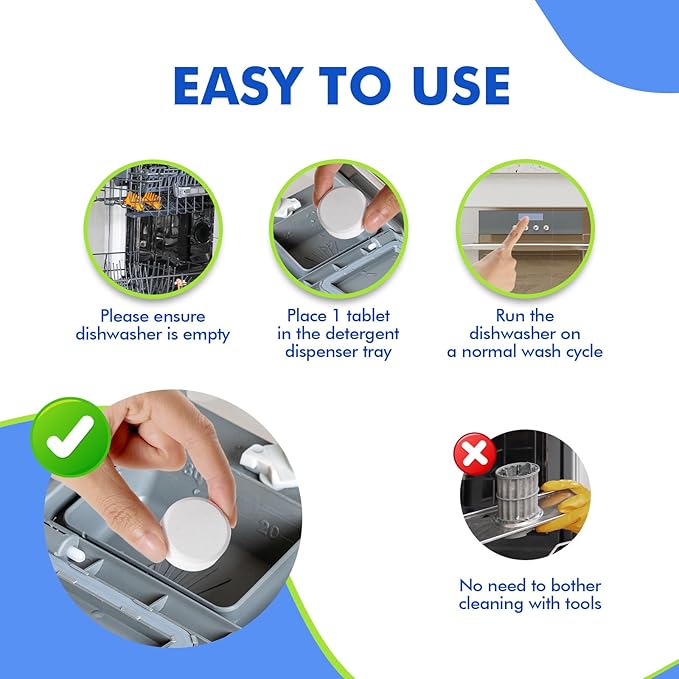 Dishwasher Cleaner and Deodorizer Tablet 25 Count, Deep Cleaning Tablet Helps Remove Limescale, Mineral Buildup and Odor, Formulated to Clean Inside all Machines-CubbioJoy