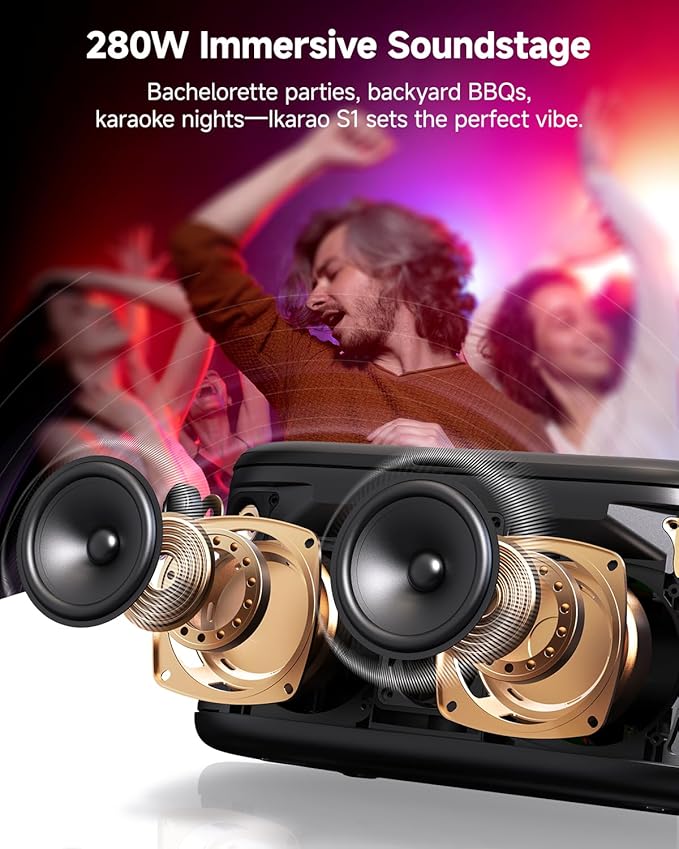 Karaoke Machine for Adults, with Lyrics Display, Karaoke System for YouTube, 280W Speaker, Autotune & EQ, Connect to TV, Portable PA System with 2 Wireless Microphones for Home Outdoor Party-CubbioJoy