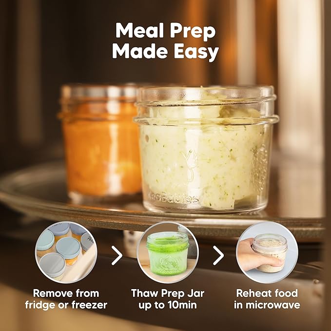 KeaBabies 6pk 4oz Glass Baby Food Containers with Lids - Leak-Proof, Microwavable Small Glass Jars, Baby Purees & Toddler Snack Storage Containers, BPA-Free, Dishwasher & Freezer Safe(Slate)-CubbioJoy