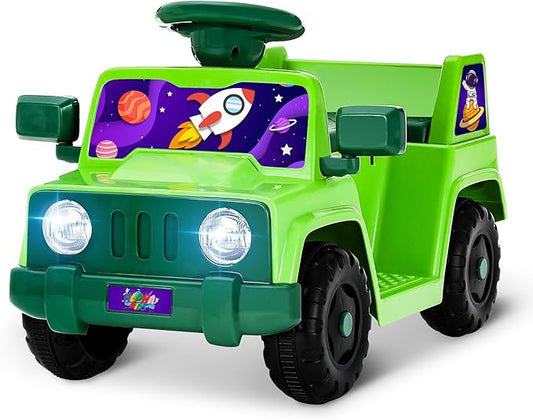 6V Toddler Ride On Car Interactive Electric Car with Horn LED Front Light Rear Storage Stellar Galaxy Theme Perfect for Boys & Girls 18+ Months Safe & Fun for Little Explorers(Green Space)-CubbioJoy