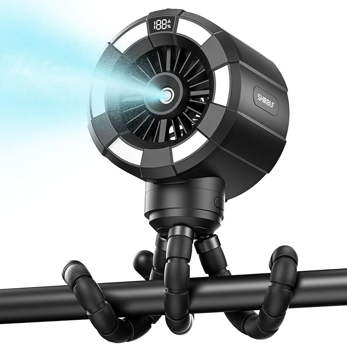 6000mAh Misting Fan for Stroller, 3 Speeds Portable Clip Fan with Intermittent/Continuous Spray, 14H Cooling, Detachable Mount, Timer & Night Light for Baby (100ML Water Tank) - Black-CubbioJoy