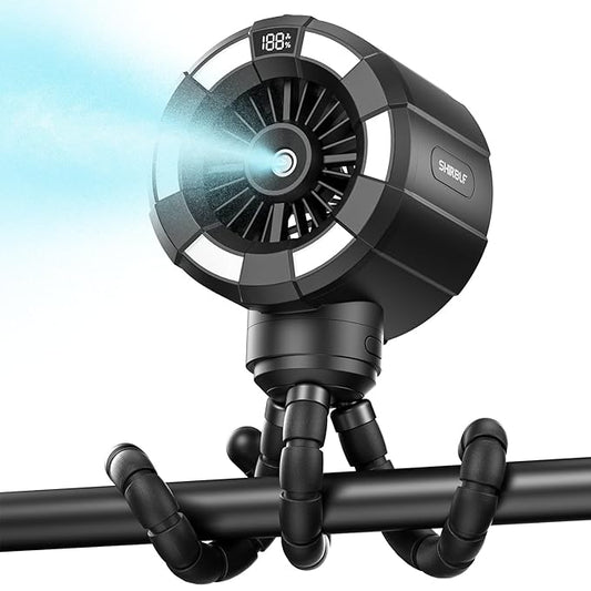 6000mAh Misting Fan for Stroller, 3 Speeds Portable Clip Fan with Intermittent/Continuous Spray, 14H Cooling, Detachable Mount, Timer & Night Light for Baby (100ML Water Tank) - Black-CubbioJoy